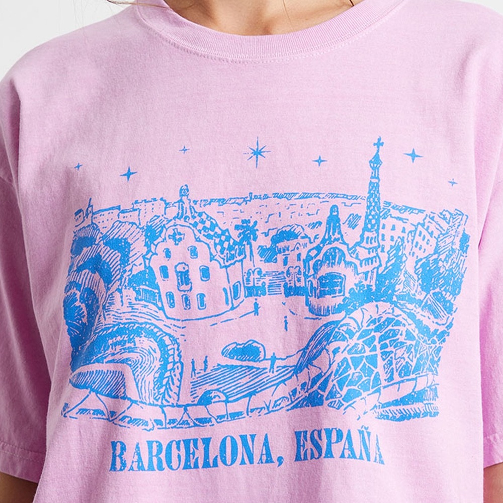 NWT Pacsun Barcelona Spain Oversized T-Shirt by Golden Hour - Pink & Blue